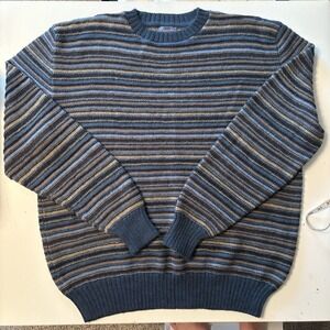 Faconnable Men's XL Multi Stripe Blue  Alpaca Wool Nordic Sweater Jacquard Y2K